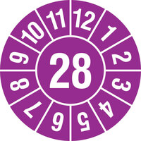 Jahresplakette mit 2-stelliger Jahreszahl, in Jahresfarbe, 500 St./Rolle, 1,5 cm Version: 28 - Prüfplakette 2028