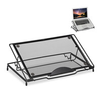 Relaxdays Laptopständer, klappbar, Halter für Notebook & Tablet, bis 14 Zoll, 3 Winkel, Mesh-Design, Stahl, schwarz