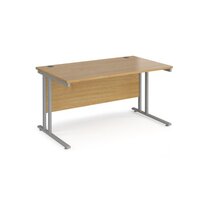 Maestro 25 straight desk 1400mm x 800mm - silver cantilever leg frame and oak to