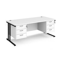 Maestro 25 straight desk 1800mm x 800mm with two x 3 drawer pedestals - black cantilever leg frame, white top
