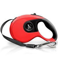 BLUZELLE Extendable Dog Leash for Small & Large Dogs, Retractable Dog Lead 3m/5m/8m with Metal 360° Carabiner Clip Snap Hook, Ergonomic Handle, Flexible Nylon Strap Red