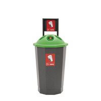 Colour coded recycling bins, green cup bank