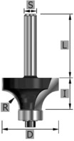 HW-Abrundfräser Z2, mit Kugellager, S12 x 22,7 x 55 mm