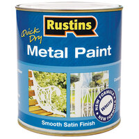 Rustins MPWH250 Quick Dry Metal Paint Smooth Satin Finish White 250ml