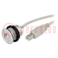 Presa USB; 22mm; har-port; -25÷70°C; Ø22,3mm; IP20; argento; L: 1,5m
