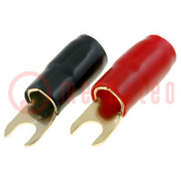 Terminal: fork; M8; 35mm2; gold-plated; insulated; red and black