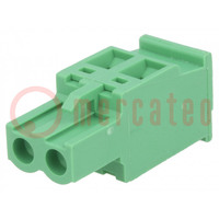 Pluggable terminal block; 5mm; ways: 2; angled; plug; female; green