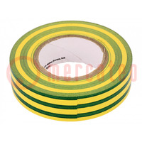 Tape: electro-isolatie; W: 19mm; L: 20m; Thk: 0,13mm; geel-groen