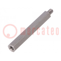 Screwed spacer sleeve; 70mm; Int.thread: M6; Ext.thread: M6