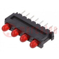 LED; in housing; red; 2.8mm; No.of diodes: 4; 20mA; 60°; 15÷30mcd