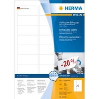 HERMA 10300 ÉTIQUETTES MOVABLES/AMOVIBLES 63,5 X 29,6 A4 2700 PIÈCES BLANC