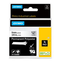 DYMO Rhino etichette industriali in poliestere permanente 9 mm x 5,5 mnero su trasparente