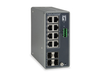 LevelOne 12-Port Gigabit PoE Industrial Switch, 8 PoE Outputs, 802.3at/af PoE, 240W, 4 x SFP, DIN-Rail