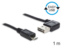 Anschlusskabel USB 2.0 EASY Stecker A an micro Stecker B, gewinkelt, schwarz, 1m, Delock® [83382]
