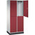 Armario guardarropa de acero de dos pisos INTRO, A x P 820 x 500 mm, 4 compartimentos, cuerpo gris luminoso, puertas en rojo rubí.