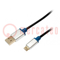 Kábel; USB 2.0; USB A dugó,USB B micro dugó; 1m; fekete