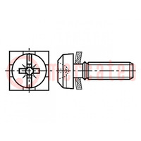 Schroef; met onderzetter; M4x8; 0,7; Kop: cilinder; 1mm,PZ2; staal