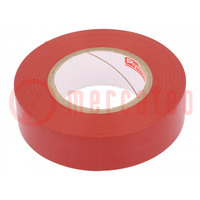 Tape: electro-isolatie; W: 19mm; L: 20m; Thk: 0,15mm; rood; rubber