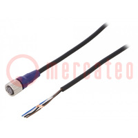 Connection lead; M12; PIN: 4; straight; 5m; plug; 0.8A; -10÷65°C; PVC