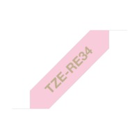 BROTHER Textil szalag TZe-RE34, Pink alapon Arany, 12mm 0.47", 4 méter