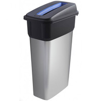 Slim Metal Look Plastic Recycling Bin - 55 Litre - Blue - Paper Slot