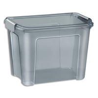CEP Boîte de rangement 18 litres gris fumé matière PP recyclé (hors clips). Dim : 38,9 x 27,7 x H 28,5cm.