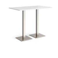 Brescia rectangular poseur table with flat square brushed steel bases 1400mm x 8