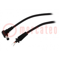 Cable; 2x1mm2; wires,DC 5,5/2,1 plug; angled; black; 1.5m