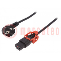 Cable; CEE 7/7 (E/F) plug angled,IEC C13 female; PVC; 5m; black