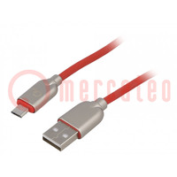 Cable; USB 2.0; USB A plug,USB B micro plug; gold-plated; 2m; red