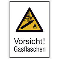 Warn-Kombischild,Alu,Vorsicht! Gasflaschen!,26,2 x 37,1 cm DIN EN ISO 7010 W029 + Zusatztext ASR A1.3 W029 + Zusatztext