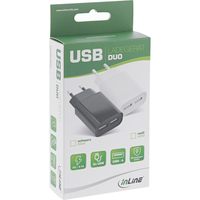 InLine USB Ladegerät DUO, Netzteil 2-fach, 100-240V zu 5V/2.1A, weiß