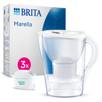 Brita Caraffa filtrante Marella bianca (2.4L) incl. 3 x filtri MAXTRA PRO All-in-1 - adatta alla porta del frigorifero con Memo digitale e coperchio ribaltabile
