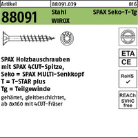 ART 88091 SPAX St. 8 x 180/ 80 -T40 Oberfläche WIROX gal Zn VE=S