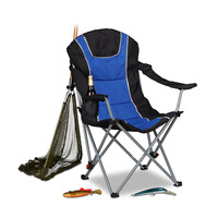 Relaxdays Campingstuhl faltbar, gepolsterte Lehne verstellbar, Anglerstuhl klappbar, HxBxT: 108x90x72 cm, blau-schwarz