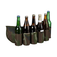 Relaxdays Biergürtel Sixpack, für 6 Dosen & Flaschen, 0,2 - 0,5 l, Bierhalter Gürtel Camouflage, verstellbar, grün/braun