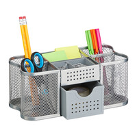 Relaxdays Schreibtisch Organizer, Büro Organizer mit Stiftehalter & Schublade, Metall, HBT 10 x 23,5 x 11,5 cm, Farbwahl