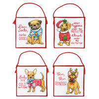 Counted Cross Stitch Kit: Decoration: Christmas Pups: Set of 4