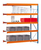AR, Weitspannregal mit Stahlpaneelen W 100, 3000 x 2140 x 1200 mm, blau/orange/verzinkt, 5 Ebenen, Fachlast 668 kg