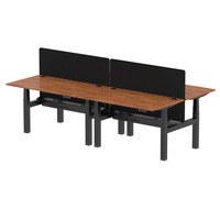 Air Back-to-Back 1400 x 800mm Height Adjustable 4 Person Office Bench Desk Walnut Top with Cable Ports Black Frame with Black Straight Screen