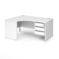 Contract 25 left hand ergonomic desk with 3 drawer silver pedestal and panel leg