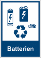 Kombischild - Batterien / Recycling, Weiß/Blau, 37.1 x 26.2 cm, PVC-Folie