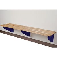 Classic aero wall mounted cantilever changing room bench, 2500mm wide, blue brackets