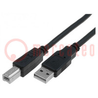 Kábel; USB 2.0; USB A dugó,USB B dugó; nikkelezett; 3m; fekete