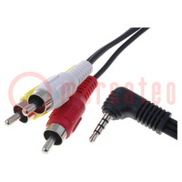 Cable; Jack 3,5mm 4pin plug,RCA plug x3; 1.5m