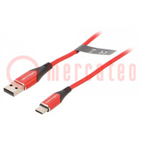 Cable; USB 2.0; USB A plug,USB C plug; nickel plated; 1m; red