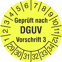 Prüfplakette, Geprüft nach DGUV Vorschrift 3, 1000 Stk/Rolle, 3,0 cm Version: 2029 - Prüfjahre: 2029-2034, leuchtgelb/schwarz