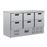 Polar Kühltisch mit 6 Schubladen. GN1/1 pro Schublade. 230V, Arbeitsfläche: 137