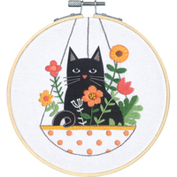Embroidery Kit with Hoop: Cat Floral Basket