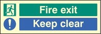 SPARTEX 32062G FIRE EXIT KEEP CLEAR (300X100MM) PHOTOESCENT RIGID